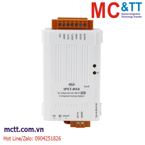 Module PoE Modbus TCP 2 kênh đầu ra AO ICP DAS tPET-DA2 CR