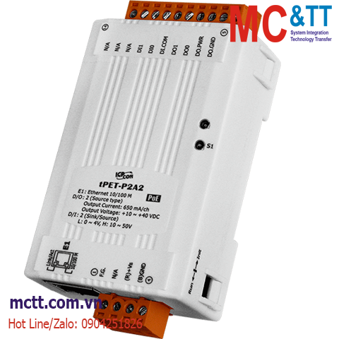 Module PoE Ethernet Modbus TCP 2 kênh DI + 2 kênh DO ICP DAS tPET-P2A2 CR