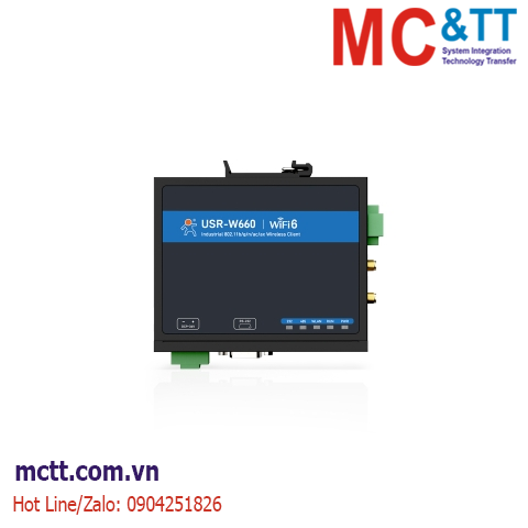 Bộ chuyển đổi 1 cổng RS-232/485 sang 2 cổng Ethernet/ Wi-Fi 6 (Dual Band) hỗ trợ Modbus Gateway USR-W660