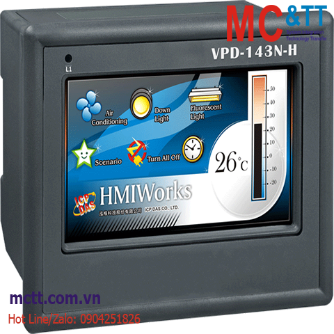 Màn hình cảm ứng HMI 4.3 inch 2xRS-232/485 + Ethernet Modbus RTU/TCP ICP DAS VPD-143N-H CR