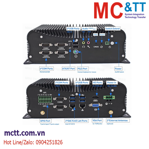 Máy tính nhúng công nghiệp không quạt (2 LAN + 6 COM) Zemao ZM-F80