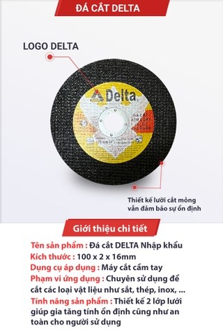 Đá cắt Delta 2 lưới đen 100 x 2 x 16mm