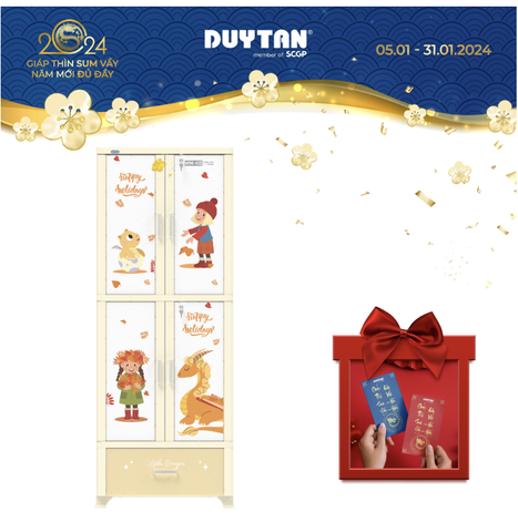 TỦ WING 4 CÁNH 1 NGĂN -KEM RỒNG MÙA THU