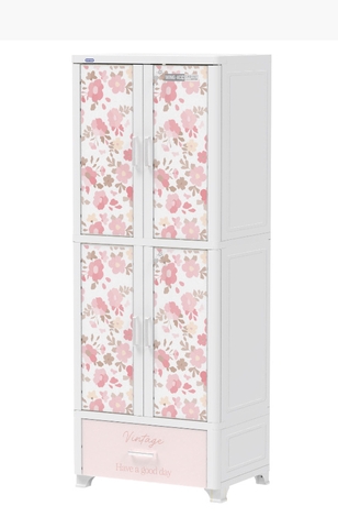 TỦ WING L 2 CÁNH 1 NGĂN MÀU TRẮNG HOA HỒNG DUY TÂN