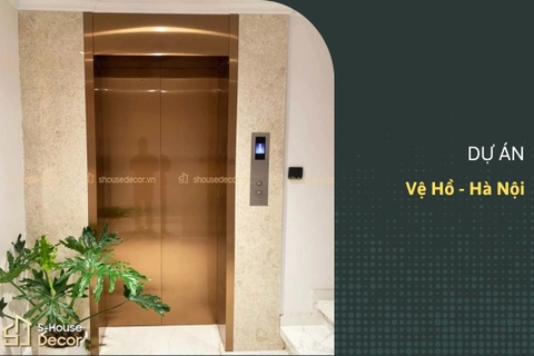Trang trí inox thang máy - ốp inox cabin, khung bao bản rộng và bọc inox cửa tầng, cửa cabin tại Vệ Hồ, Hà Nội