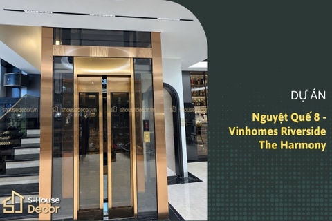 Trang trí ốp inox khung thép thang máy tại Vinhomes Riverside Harmony Nguyệt Quế 8