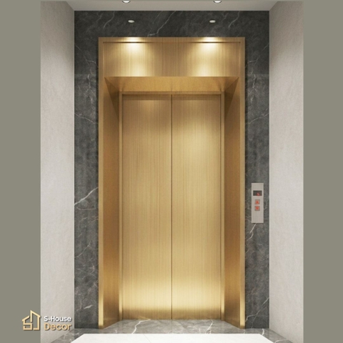 Gia công khung bao rộng cửa thang máy với inox 304 xước vàng, inox 304 gương vàng sang trọng - Mẫu COX-PVDS-7