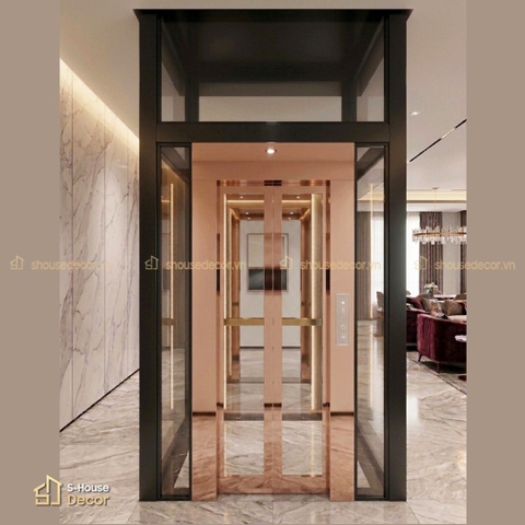 Gia công khung bao cửa thang máy với inox 304 gương trà, xước vàng hồng - Mẫu COK-PVDS-2