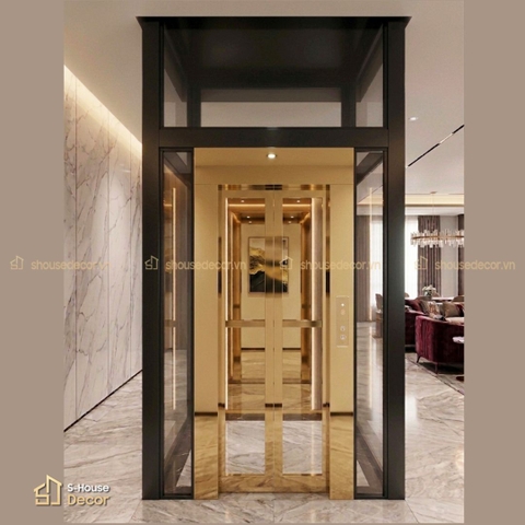 Gia công khung bao cửa thang máy với inox 304 gương vàng, inox 304 xước vàng sang trọng - Mẫu COK-PVDS-4