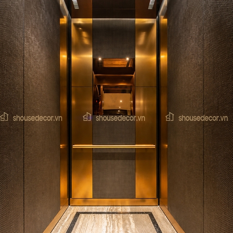 Ốp inox cabin thang máy mạ vàng xước mẫu OCTM06