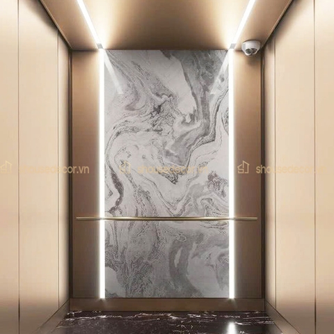 Ốp inox cabin thang máy mạ đồng xước mẫu OCTM03