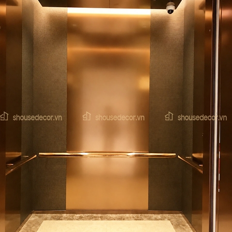 Ốp inox cabin thang máy mạ đồng xước mẫu OCTM09