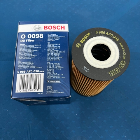 Lọc dầu động cơ KIA Carens; Rondo (2013+); HYUNDAI Genesis (2008-2016) chính hãng Bosch (0986AF0098) (Lọc giấy)