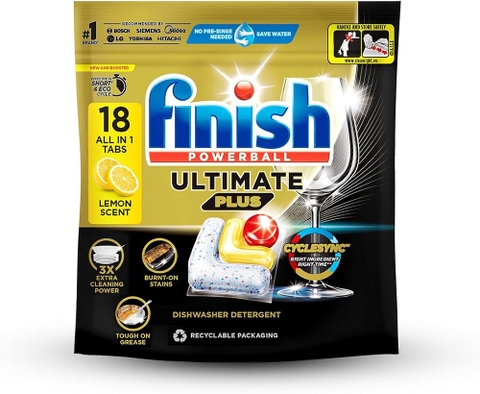 Viên rửa bát Finish Ultimate Plus - Túi 18 viên - hương chanh (Lemon)