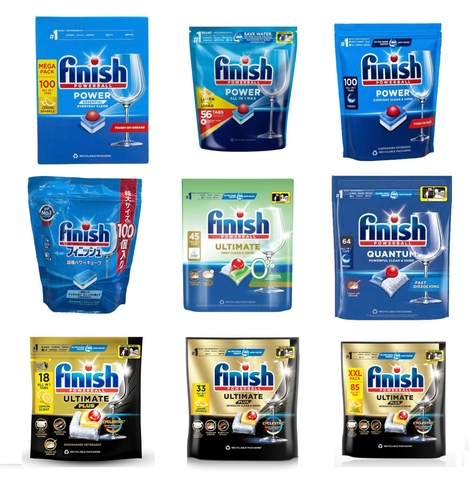 Viên rửa bát Finish Cube; Essential; Power All in 1; Quantum; Ultimate Eco; Ultimate Plus nhập khẩu Châu Âu (Mùi Hương Regular; Lemon) 
