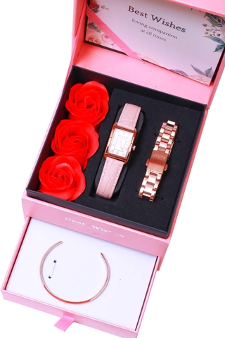 Combo Quà Tặng Đồng Hồ Nữ JA-1338B Kèm Dây Mesh + Lắc Tay JSP078