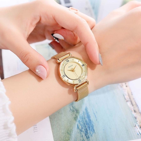 Đồng hồ JULIUS nữ vành khuyên dây mịn JA-728C (Vàng)