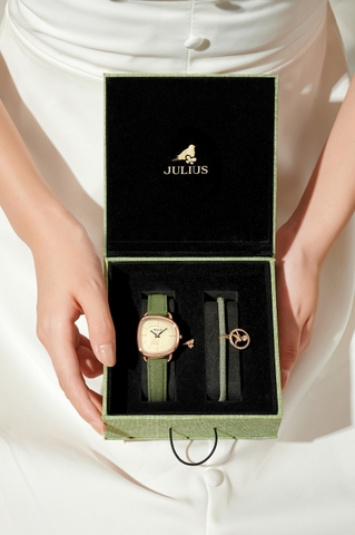 Đồng Hồ Nữ  JA-1436A Julius Hàn Quốc Dây Da (Xanh)