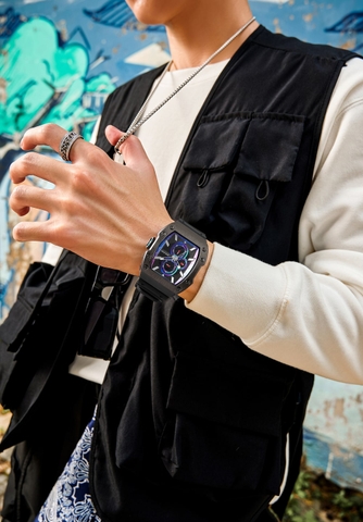 Đồng Hồ Nam JAH-146D Julius Homme Hàn Quốc Dây Cao Su (Đen)