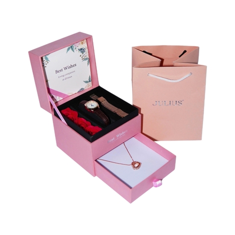 Combo  Đồng Hồ Nữ JA-1475B Julius + Dây Mesh + Dây Chuyền ES482