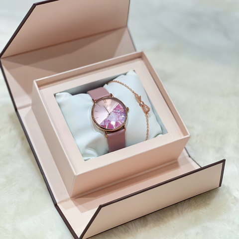 Combo Đồng Hồ Nữ JA-1312C Julius Hàn Quốc + Lắc Tay ES214 (Hồng)