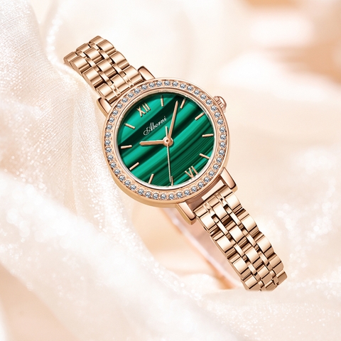 Đồng Hồ Nữ ABORNI YBN-8825 Dây Thép ( Xanh Vàng )