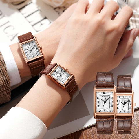 Đồng Hồ cặp JA-1494LB/MB Julius Hàn Quốc Dây Da (Nâu)