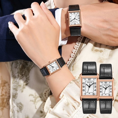 Đồng Hồ cặp JA-1494LC/MC Julius Hàn Quốc Dây Da (Đen)