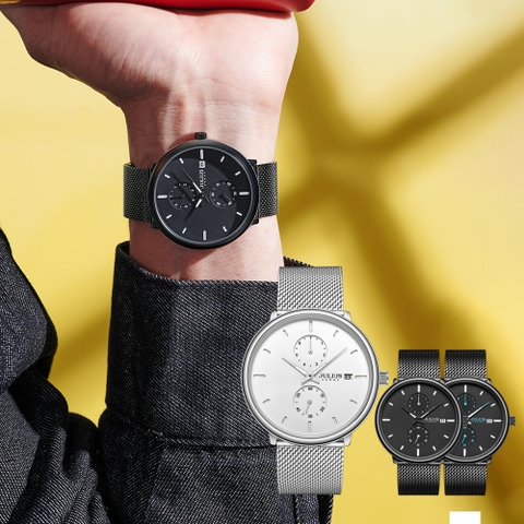 Đồng Hồ Nam JAH-150 Julius Hàn Quốc (Mặt Đen)