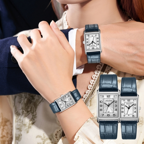 Đồng Hồ cặp JA-1494LA/MA Julius Hàn Quốc Dây Da (Xanh)