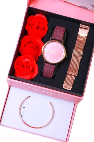 Combo Quà Tặng Đồng Hồ Nữ JA-1250B Kèm Dây Mesh + Lắc Tay JSP078