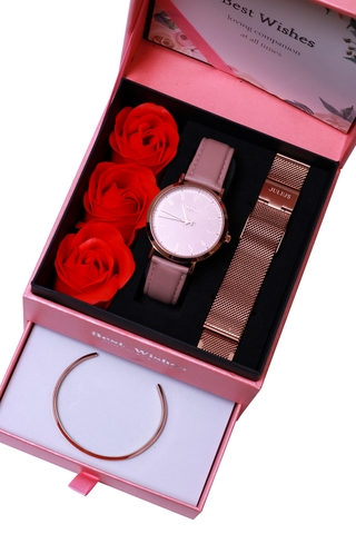 Combo Quà Tặng Đồng Hồ Nữ JA-1017D Kèm Dây Mesh + Lắc Tay JSB078