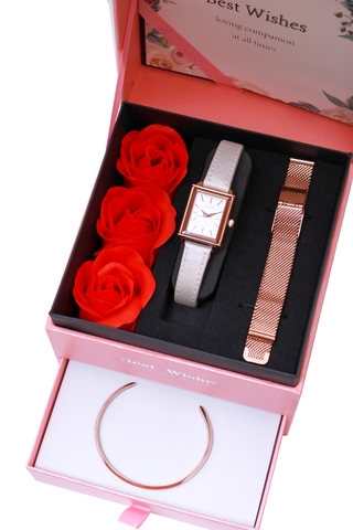 Combo Quà Tặng Đồng Hồ Nữ JA-787D Kèm Dây Mesh + Lắc Tay JSB078