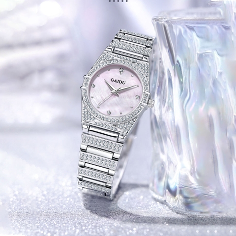 Đồng Hồ Nữ GAIDU KD-3003 Dây Thép (Hồng Xà Cừ)