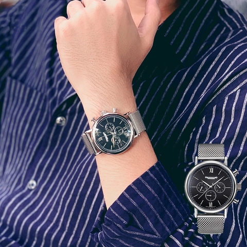 Đồng Hồ Nam Nữ JAH-090B Julius Hàn Quốc Dây Thép (Bạc mặt đen)