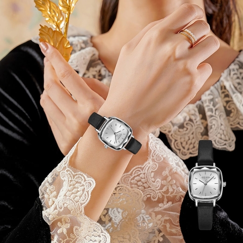 Đồng Hồ Nữ JA-1148F Julius Hàn Quốc Mặt Vuông (Đen)