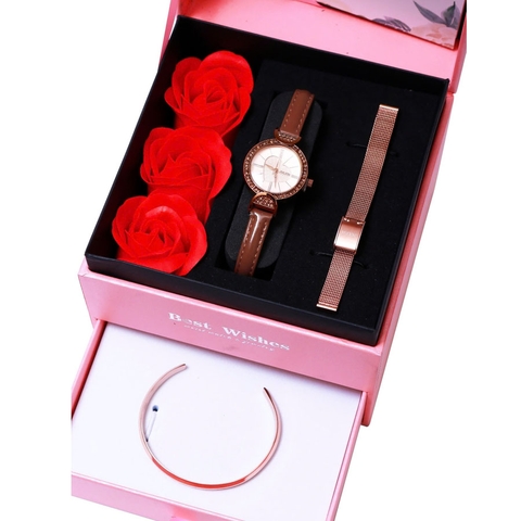 Combo Quà Tặng Đồng Hồ Nữ JA-779E Kèm Dây Mesh + Lắc Tay JSP078
