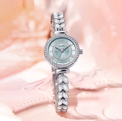 Đồng Hồ Nữ GAIDU KD-2308 Dây Thép (Xanh Bạc)