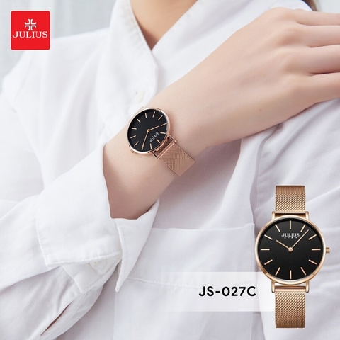 Đồng Hồ Nữ JS-027C Julius Star Kính Sapphire Hàn Quốc (Đồng Mặt Đen)