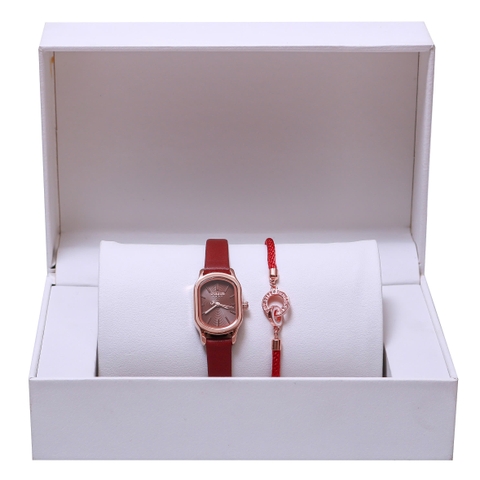 Combo Quà Tặng Đồng Hồ Nữ JA-1112D + Nữ Trang JSB01-007 (Đỏ đô)