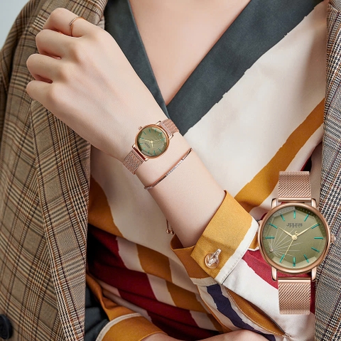 Đồng Hồ Nữ JA-888G1 Julius Hàn Quốc Dây Thép ( Mesh Xanh Oliu)