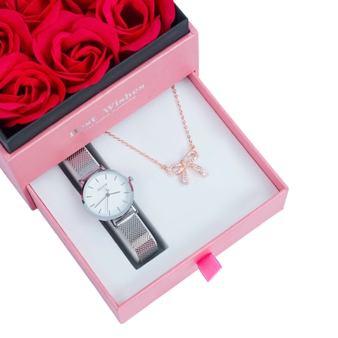 Combo Phụ Kiện  Đồng Hồ Nữ JA-1164L Julius Hàn Quốc Dây Thép (Nhiều Màu)