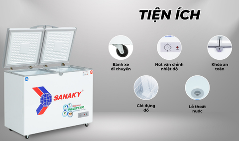 Tủ đông Sanaky inverter 2 ngăn 280 lít VH-2899W3 Mới 100% Chính Hãng 