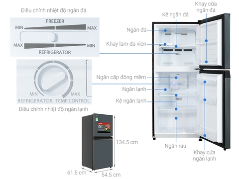 Tủ lạnh Toshiba Inverter 194 lít GR-RT252WE-PMV(52)  Mới 100%