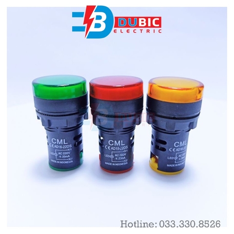 Đèn báo pha led phi 22mm 220V dùng trong tủ điện - Hộp 10 chiếc | DUBIC ELECTRIC | Màu Xanh - Đỏ - Vàng