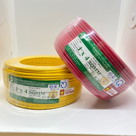 Dây điện đơn 1 sợi đồng cứng 1x4mm2 - 10 mét - Màu ngẫu nhiên