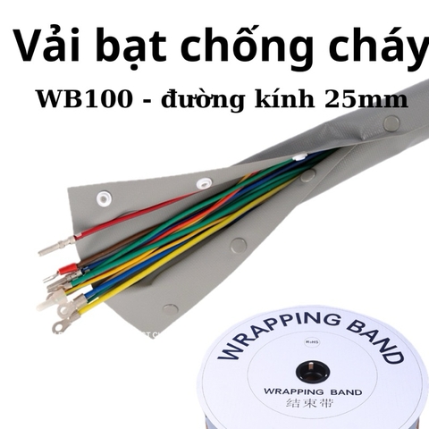 Vải bạt chống cháy bọc dây điện WB-100 (phi 25) có khuy bấm - 1 mét