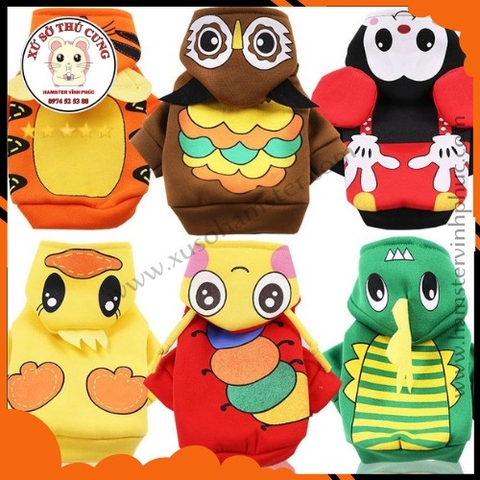 Áo chó mèo có mũ hình thú đáng yêu