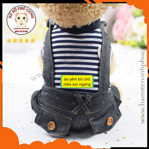 Bộ quần áo chó mèo yếm bò áo kẻ ngang