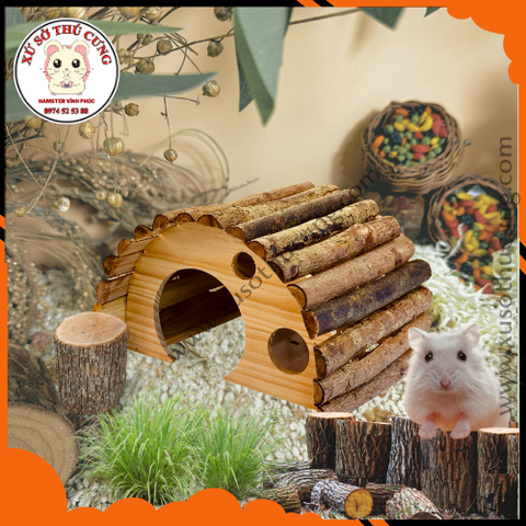Nhà ngủ nhím,bọ ú,  hamster lớn gỗ mộc bán nguyệt